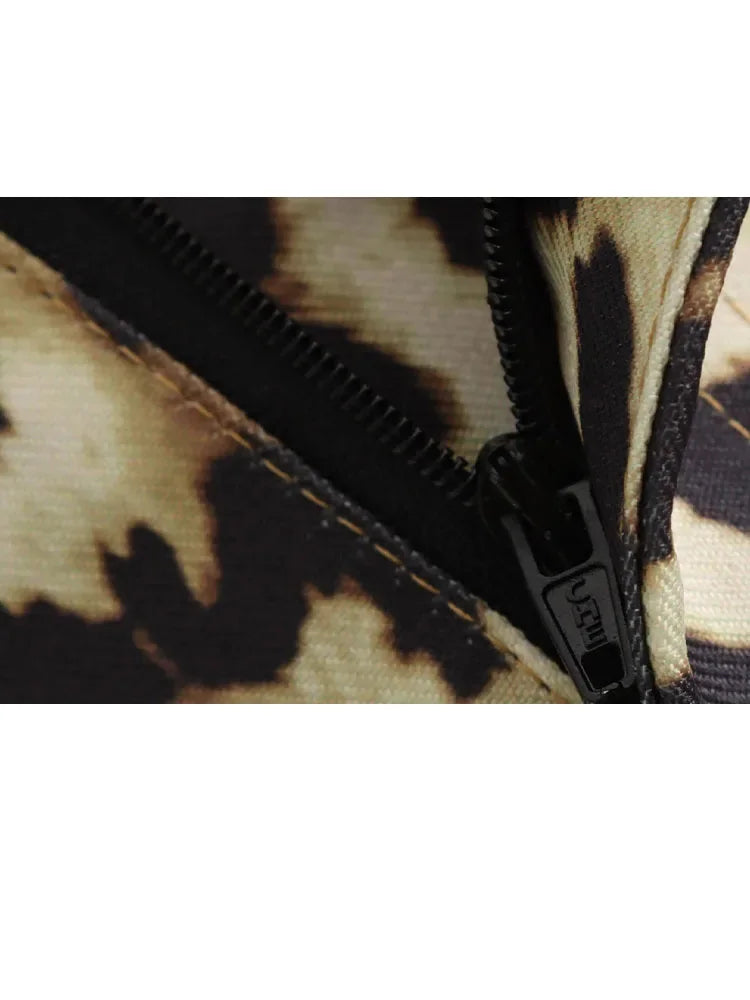 Female Leopard Print High Waist Pants Button Pockets Straight Leg Pant Female Slim Trousers