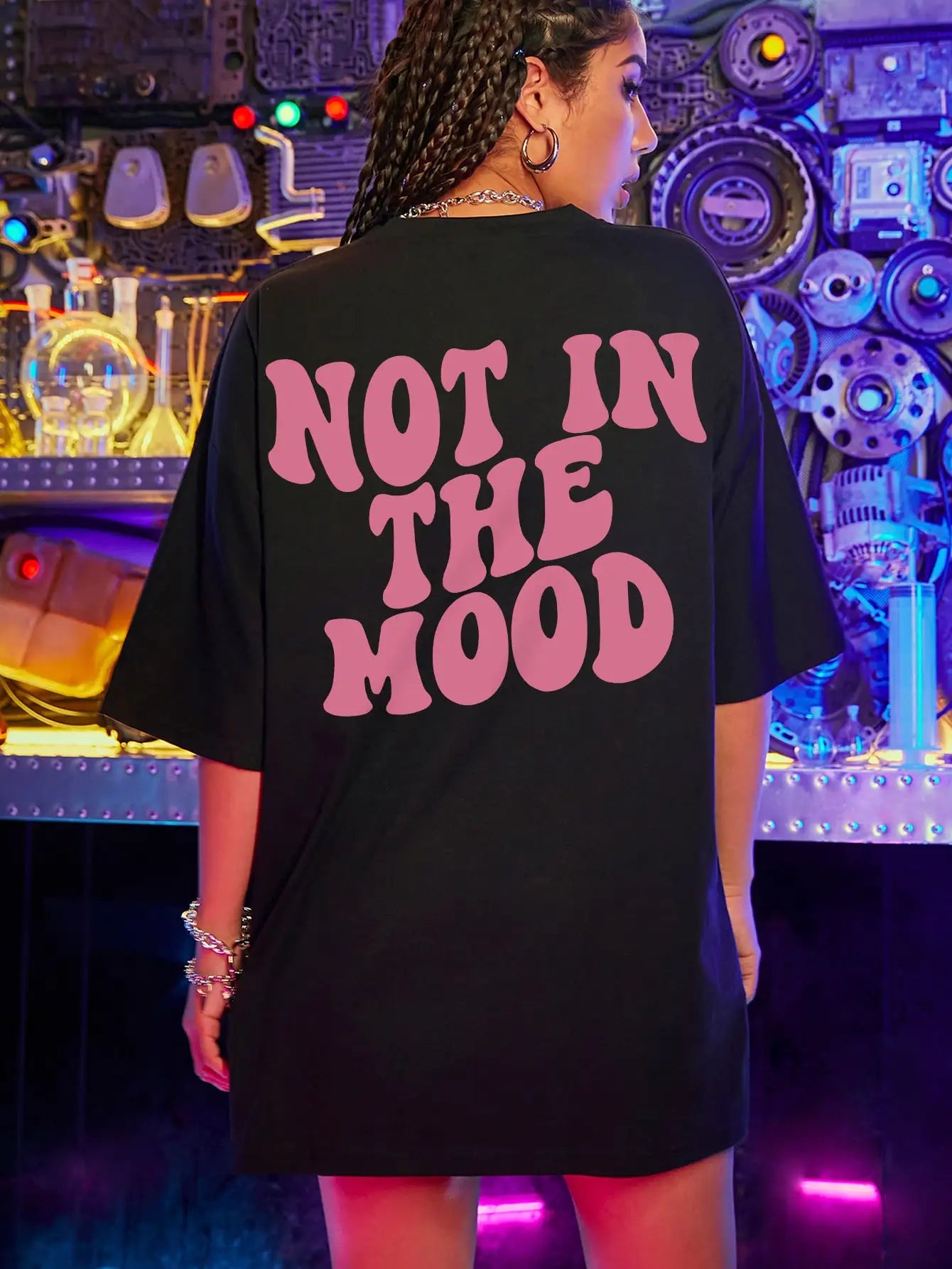 Not in the Mood Pink Letter Print T-shirts Summer Cotton Clothing O-neck Oversized Short Sleeve Breathable Tshirt