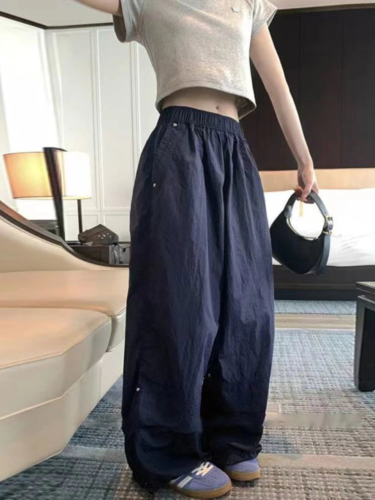 Korean Parachute Pants Y2k Harajuku Rivet Baggy Sweatpants Hip Hop Summer Sports Trouser