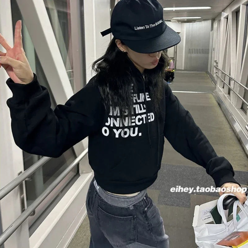 Letter Printed Loose Longsleeved Sweatshirt Winter New Korean All Match Hooded Hoodie