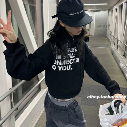 Letter Printed Loose Longsleeved Sweatshirt Winter New Korean All Match Hooded Hoodie