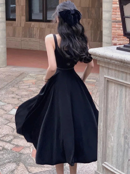 Satin Midi Dresses for Sleeveless Aline Summer Evening Party Dress French Prom Robe Vestido Mujer