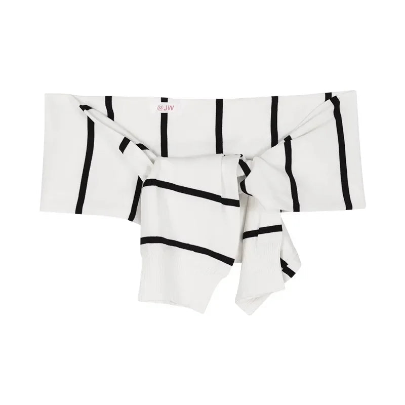 Autumn New American Laceup Loose Wide Leg Pants + Patchwork Halter Sweater + Knitted Shawl Threepiece Suit