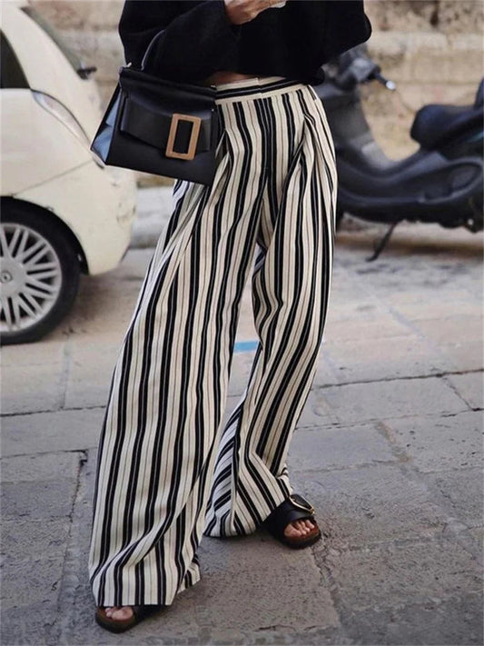 High Waist Zebra Printed Pants Loose Patchwork Wide Leg Trousers Contrast Pocket Flared Trousers