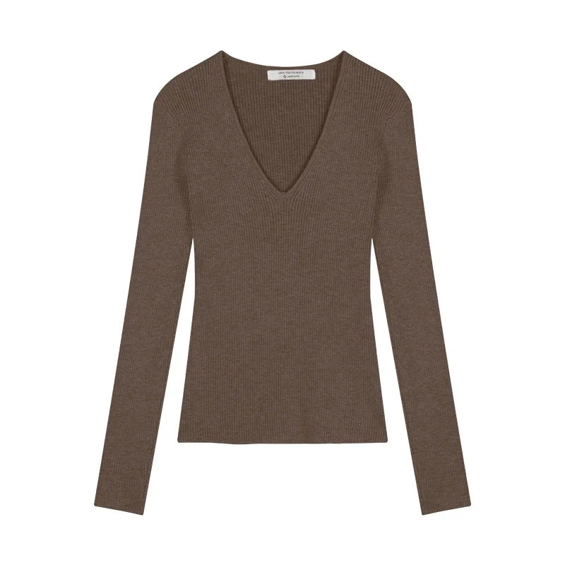 Autumn New Korean Vneck Slim Thread Longsleeved Sweater + Lace Splicing Hollow Camisole Twopiece Suit