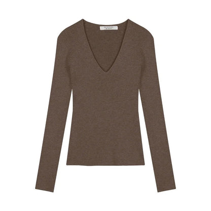 Autumn New Korean Vneck Slim Thread Longsleeved Sweater + Lace Splicing Hollow Camisole Twopiece Suit