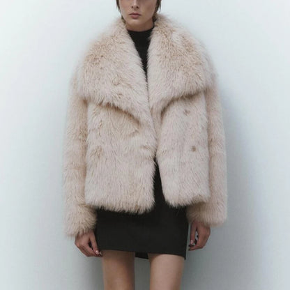 Ins Blogger Brand Fake Fox Fur Jacket Coat Winter Design Big Collar Fur Coats Cool Overcoat