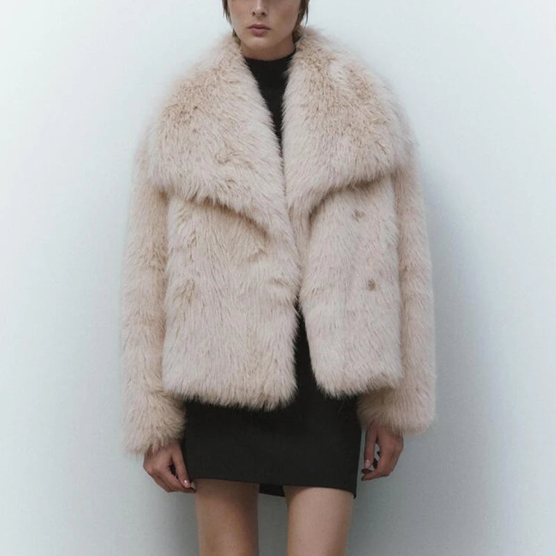 Ins Blogger Brand Fake Fox Fur Jacket Coat Winter Design Big Collar Fur Coats Cool Overcoat