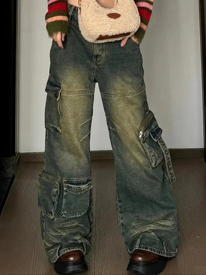 Japanese Trousers Baggy Cargo Pants Office Lady Wide Pants Long Jeans Cyber New Trend