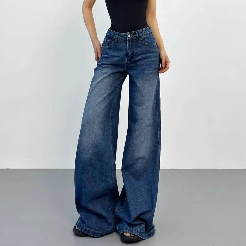 Retro American Plus Straight Leg Jeans Washed and Versatile Gothic Harajuku Loose Fit High Waisted Jeans Y2k Pants
