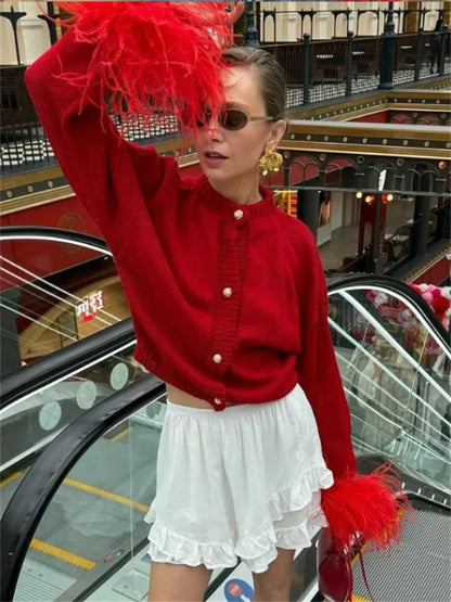 Patchwork Cardigan Sweater ’s Long Sleeve High Waist Slim Fluffy Y2k Clothes Outwear Female Knitwear Coat New