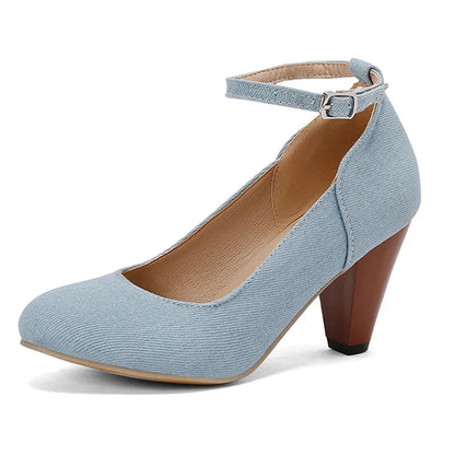 48 Brand New Round Toe Chunky Heel Pumps Bow Buckle Summer Party Shoes