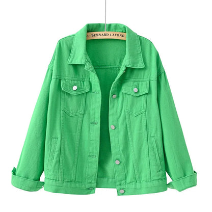 Denim Jacket Spring Autumn Short Coat Pink Jean Jackets Tops Purple Yellow White Loose Tops Lady Outerwear