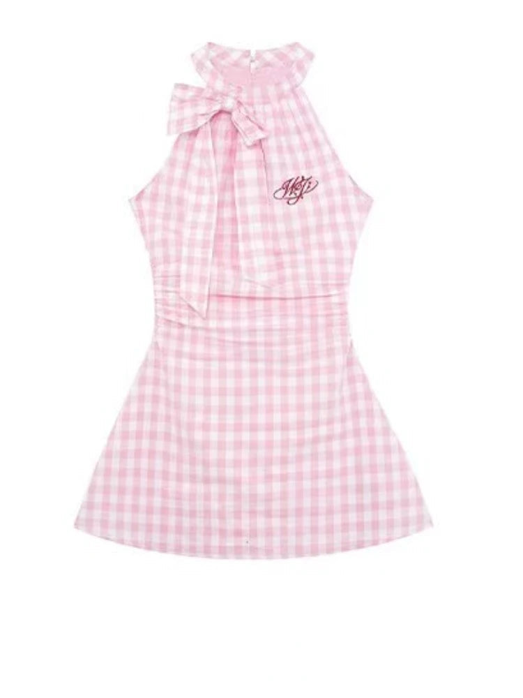 Summer Causal Sweet Plaid Mini Dress French Slim Party Dress Japanese Style Kawaii One Piece Dress
