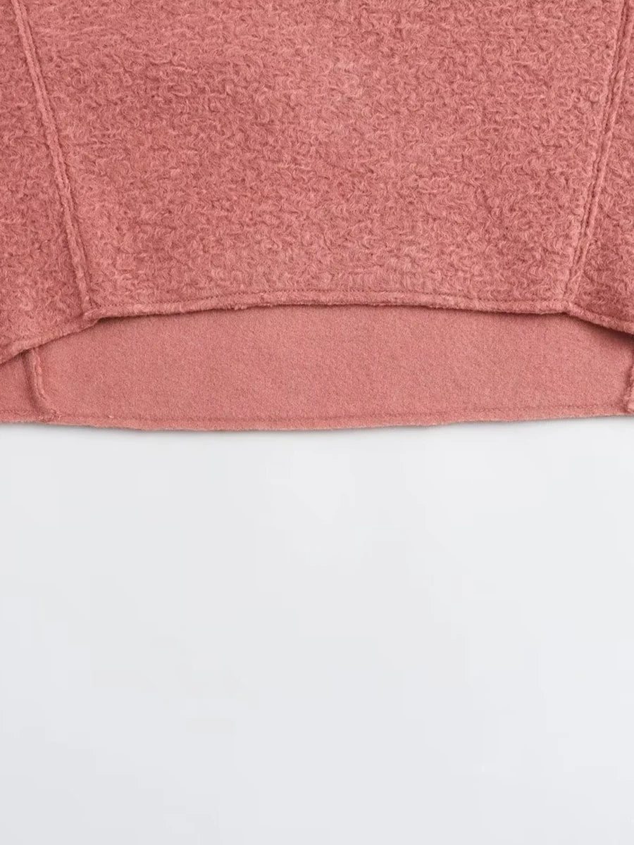 Simple Cropped Woolen Sweatshirt Woman Oneck Long Sleeve Loose Pull Hoodie Female Sweatshirts Top