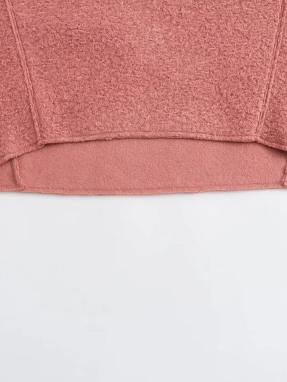 Simple Cropped Woolen Sweatshirt Woman Oneck Long Sleeve Loose Pull Hoodie Female Sweatshirts Top