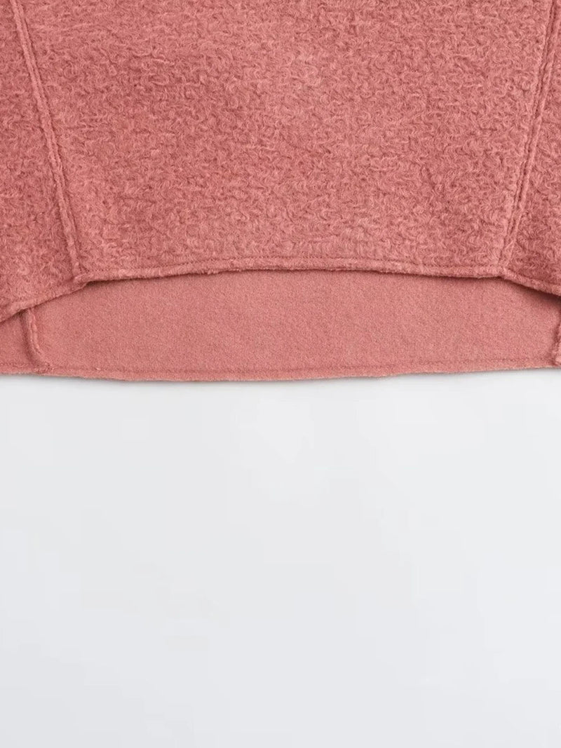 Simple Cropped Woolen Sweatshirt Woman Oneck Long Sleeve Loose Pull Hoodie Female Sweatshirts Top