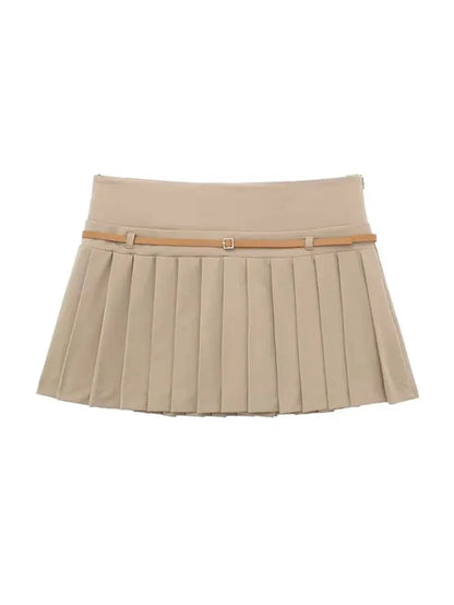 Skirts High Waist Pleated Skirt With Belt Female Aline Skirts With Lining Shorts