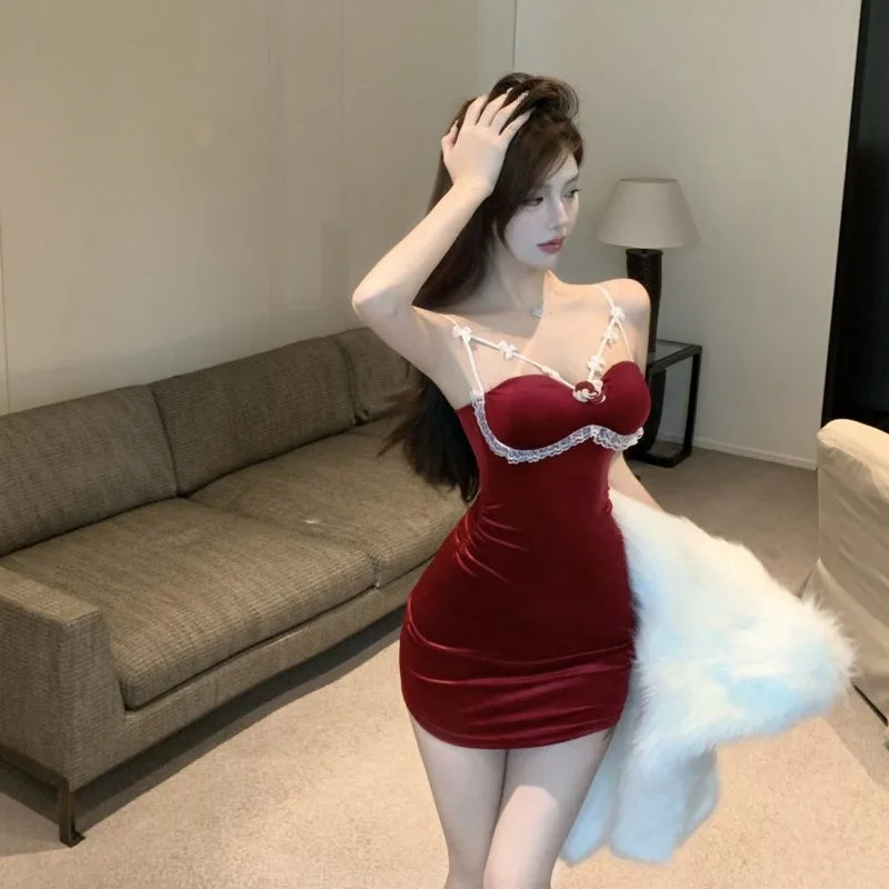 Dresses Sleeveless Slim Lace Patchwork Bow Backless Clubwear Female Mini Dress Party