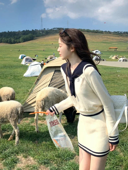 Autumn Winter Y2k Sweater Suits Long Sleeve Y2k Pullover + Mini Skirts Korean Knitted 2 Piece Sets