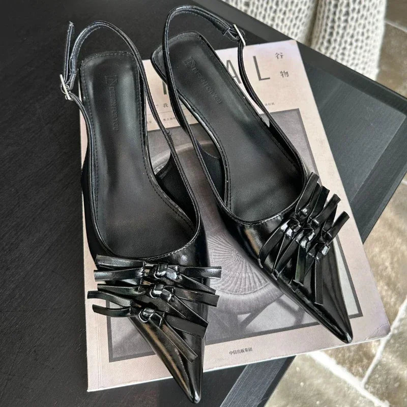 Bowknot Designer Kitten Heel Sandals Summer High Heels Female Shallow Pointed Toe Pumps Dress Shoes