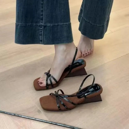 Kitten High Heels Open Toe Sandals Cross Narrow Band Low Slippers Stylish Comfortable Multiwork Shoes Flat Heels
