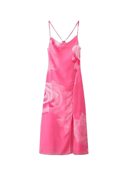 Summer Slip Maxi Dress Printed Slim Party Long Dresses Female Slim Backless High Slit Dress