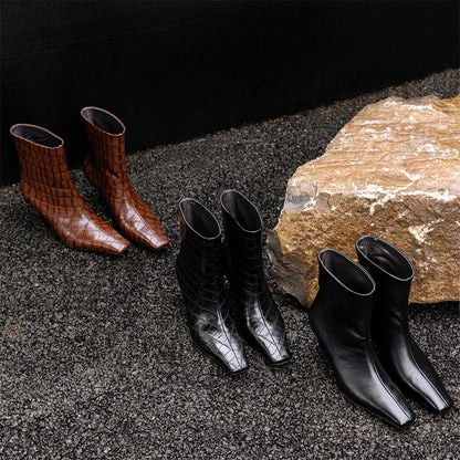 Stone Pattern Leather High Heels Autumn Winter Short Shoes Office Lady Party Dancing Shoes Ankle Boots