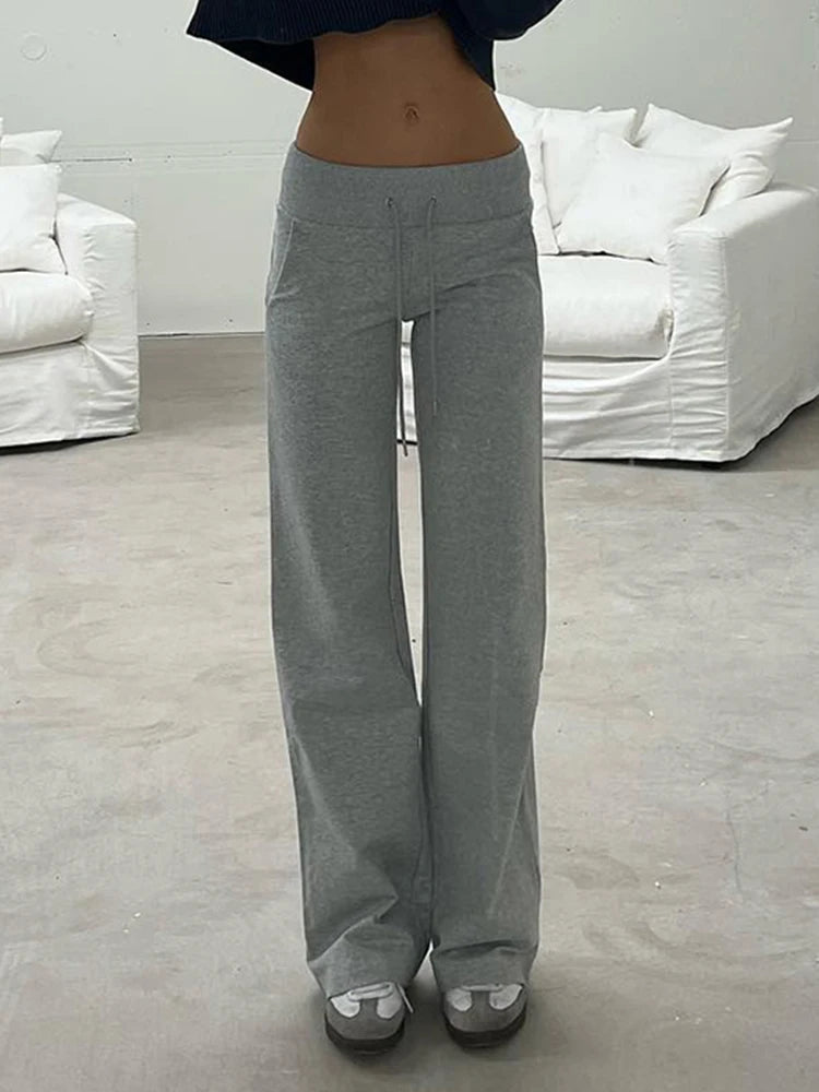 Gray Drawstring Waist Sweatpants Simple Basic Minimalist Fitness Joggers Straight Pants