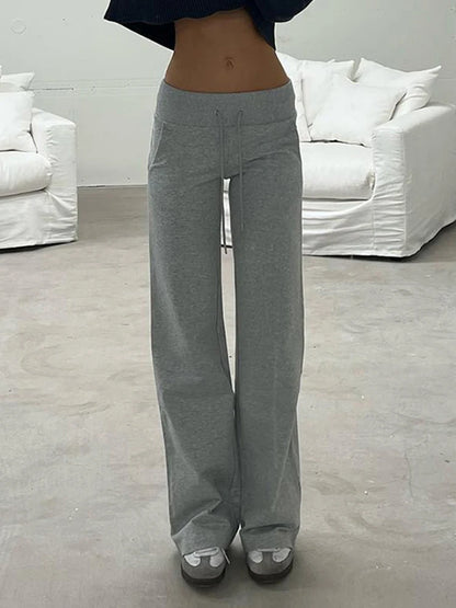 Gray Drawstring Waist Sweatpants Simple Basic Minimalist Fitness Joggers Straight Pants