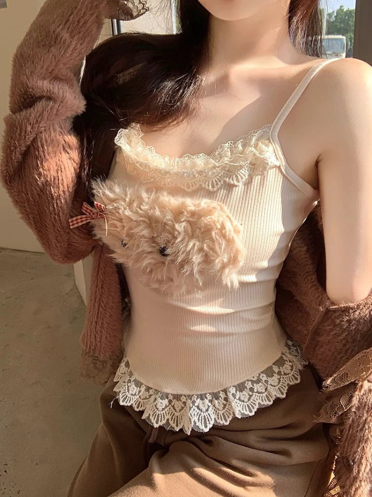 Kawaii 2 Piece Sets Y2k Crop Top Corset Vest + Cardigan Coats 2000s American Y2k Suits Outfis Autumn