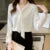 Spring Summer Style Blouses Shirts Lady Long Sleeve Bow Tie Collar White Color Blouses Shirts Df4989