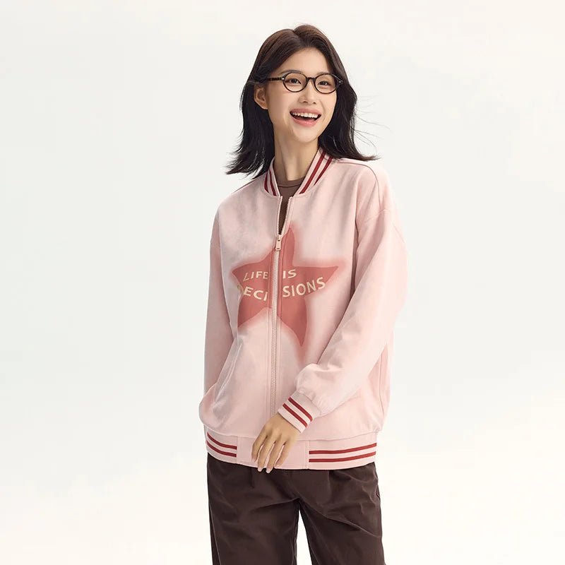 Coat Mid-length Imitation Suede Loose Contrast Color Jacket Autumn Letter American Retro Star Baseball Coat