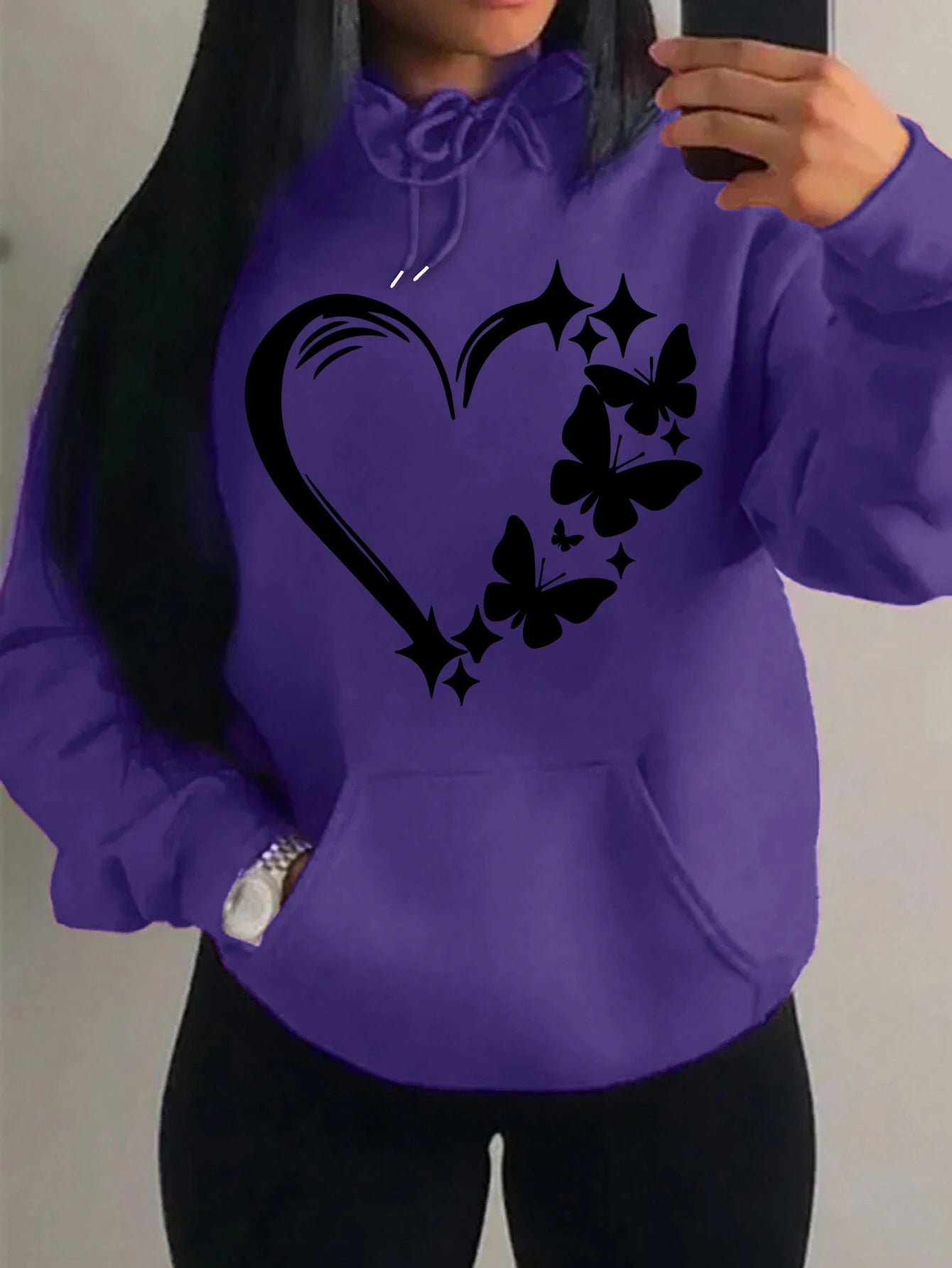 Combination of Love and Butterfly Pattern Sweater Hip Hop Street Hoodies Pocket Clothes Multicolor Hoody