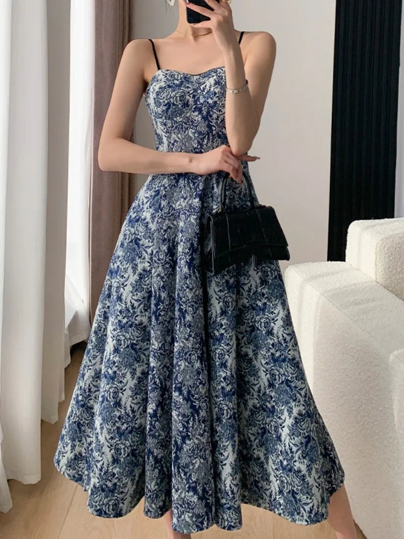 New Midi Dress Spaghetti Strap Slim Aline Maxi Vestidos Female Mujers Robe