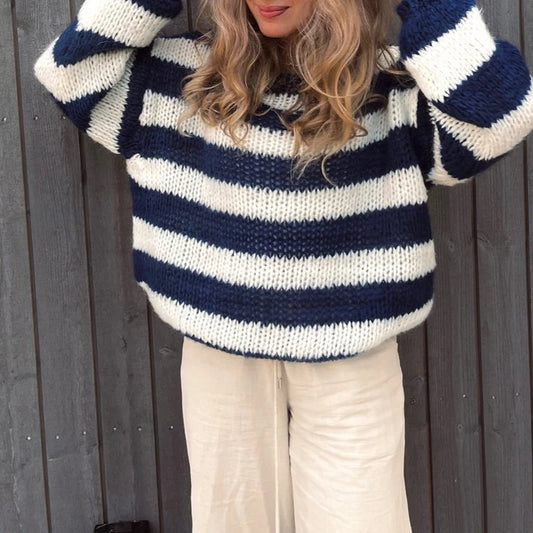 Striped Loose Fit Knitted Pullovers Autumn Spring Long Sleeve Knitwear Grunge Y2k Sweater Preppy Clothes