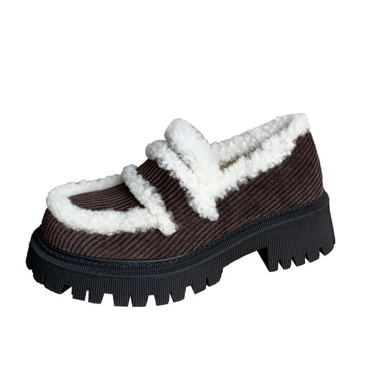 Autumn Winter Pumps Thick Heels Round Toe Warm Shoes Woman Loafers Office Lady Working
