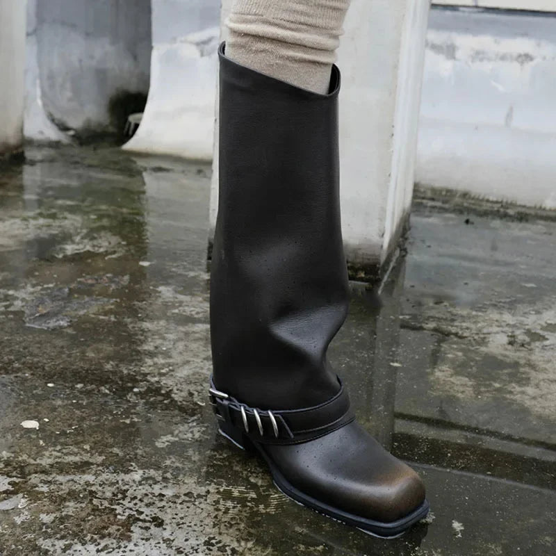 Retro Woman Boots Brand Designer Spring New Genuine Leather Western Boots Knee High Ankle Boot