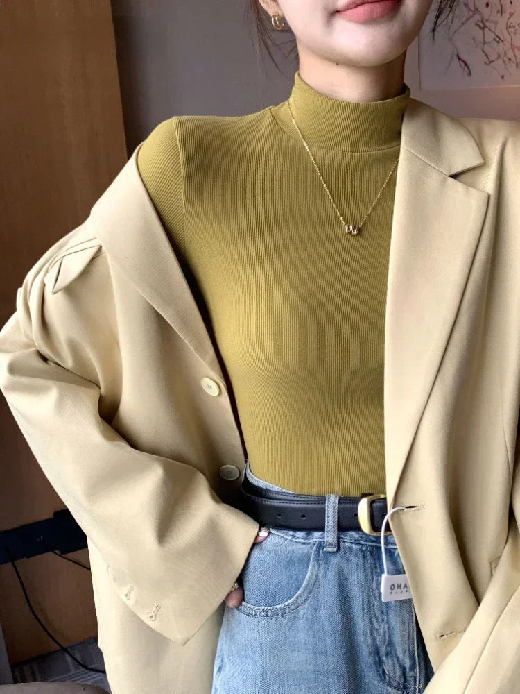 Autumn Winter Turtleneck Sweater Basic Knitted Tops Slim Pullover Korean Simple Jumpers