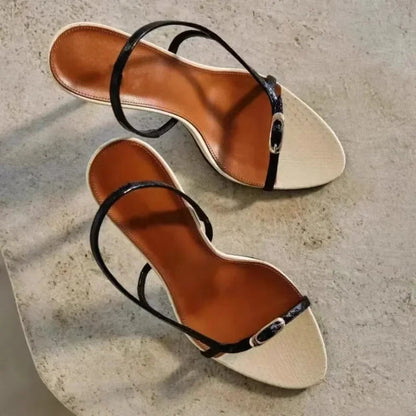 Designer Buckle Open Toe Slip on Back Strap Sandals Summer Black White High Heels Wedding Prom Shoes Zapatos Mujer