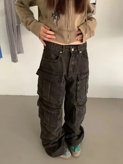 Oversize Cargo Jeans 90s Pockets Do Old Wide Leg Denim Pants Hip Hop Slouchy Trousers