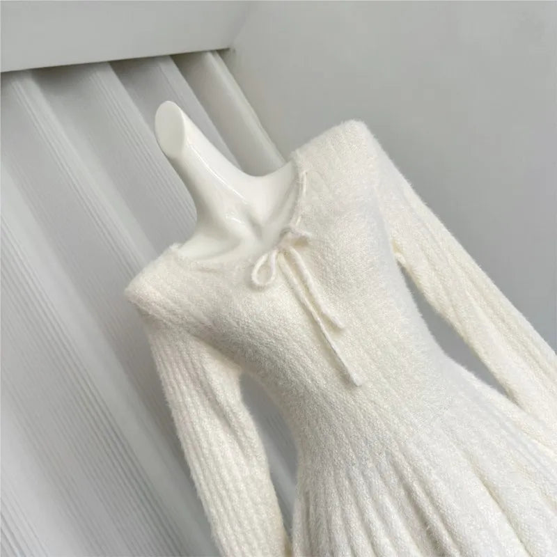 Autumn Winter Knitted Dresses for Woman Y2k Harajuku Slim Sweater Dress New Korean Mini Party Dress