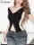 Panelled Classic T-shirts Summer New Concise Buttons Short Sleeve V-neck Skinny Tees Female Wild Basic Street Tops