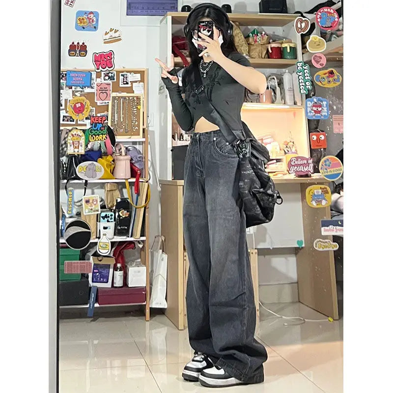 Y2k Gyaru Jeans Woman Hippie Baggy Denim Pants Korean Harajuku Oversized Trousers Aesthetic