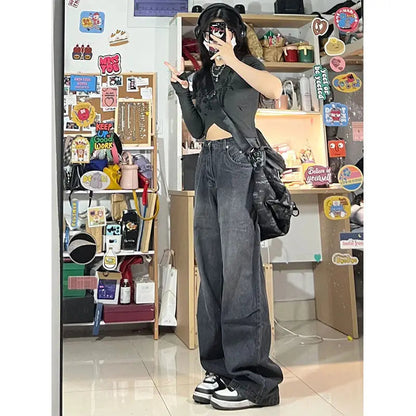 Y2k Gyaru Jeans Woman Hippie Baggy Denim Pants Korean Harajuku Oversized Trousers Aesthetic