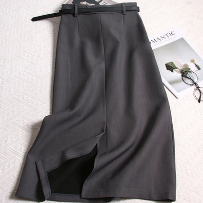 Spring Simple Long Skirts Aline Korean High Waist Faldas Mujer Office Lady Retro Skirt