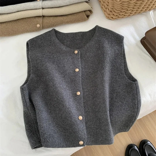 Autumn New Cardigan Korean Knitted Sleeveless Female Sweater Tanks New Slim Tops