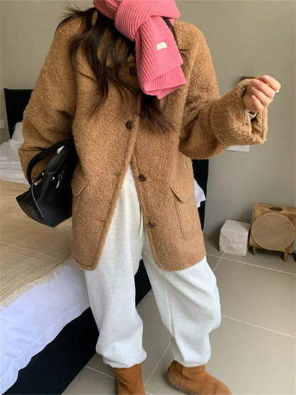 Coats Slim Office Laady Loose Daily Thicken Minimalist Woolen Warm New Ol