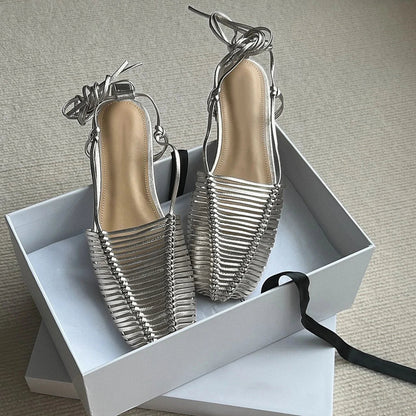 Woven Hollow Strap Sandals Roman Sandals Summer Flat Toe Comfortable Woven Sandals Holiday Party Shoes
