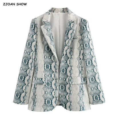 Autumn Free Style Open Stitching Animal Snake Print Bf Blazer Boyfriend Long Sleeve Suit Loose Female Coat